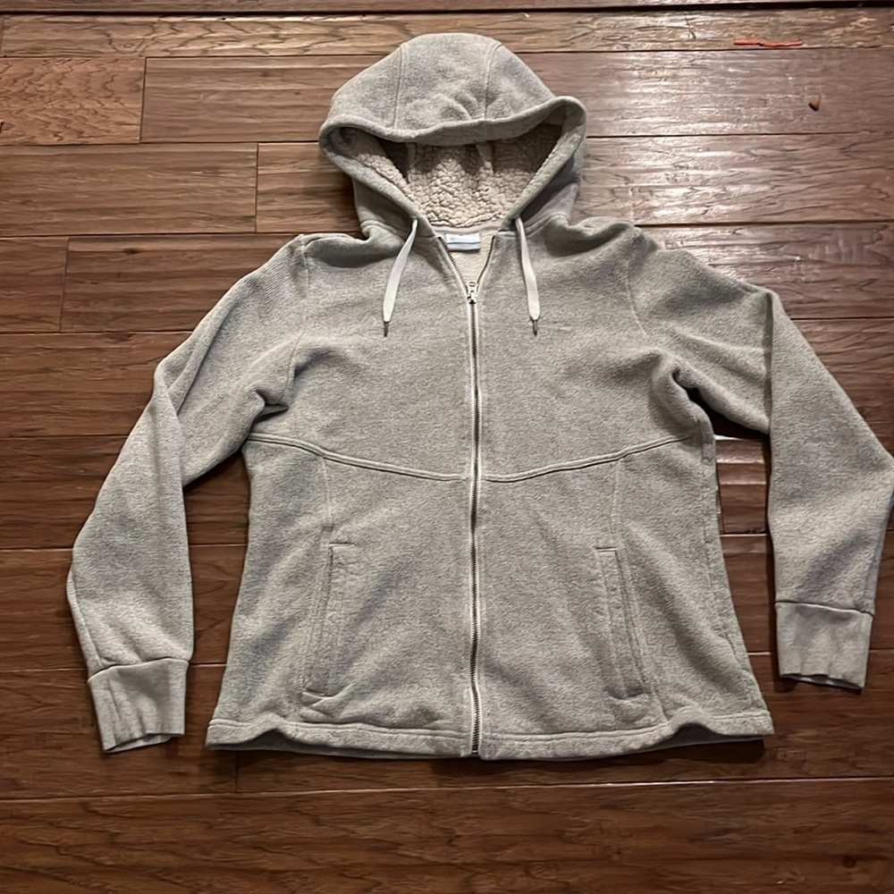 Columbia Women’s Gray Knit Jacket with Hood Size XL